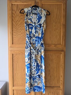 Zara Blue and Gold Sleeveless Dress